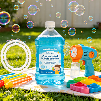 playbuddypro.shop Lulu Home 33.8 OZ/1 L Concentrated Bubble Solution, Refill for Bubble Machines, Giant Wands, and Blowers - Up to 2.5 Gallons for Kids' Birthday Parties